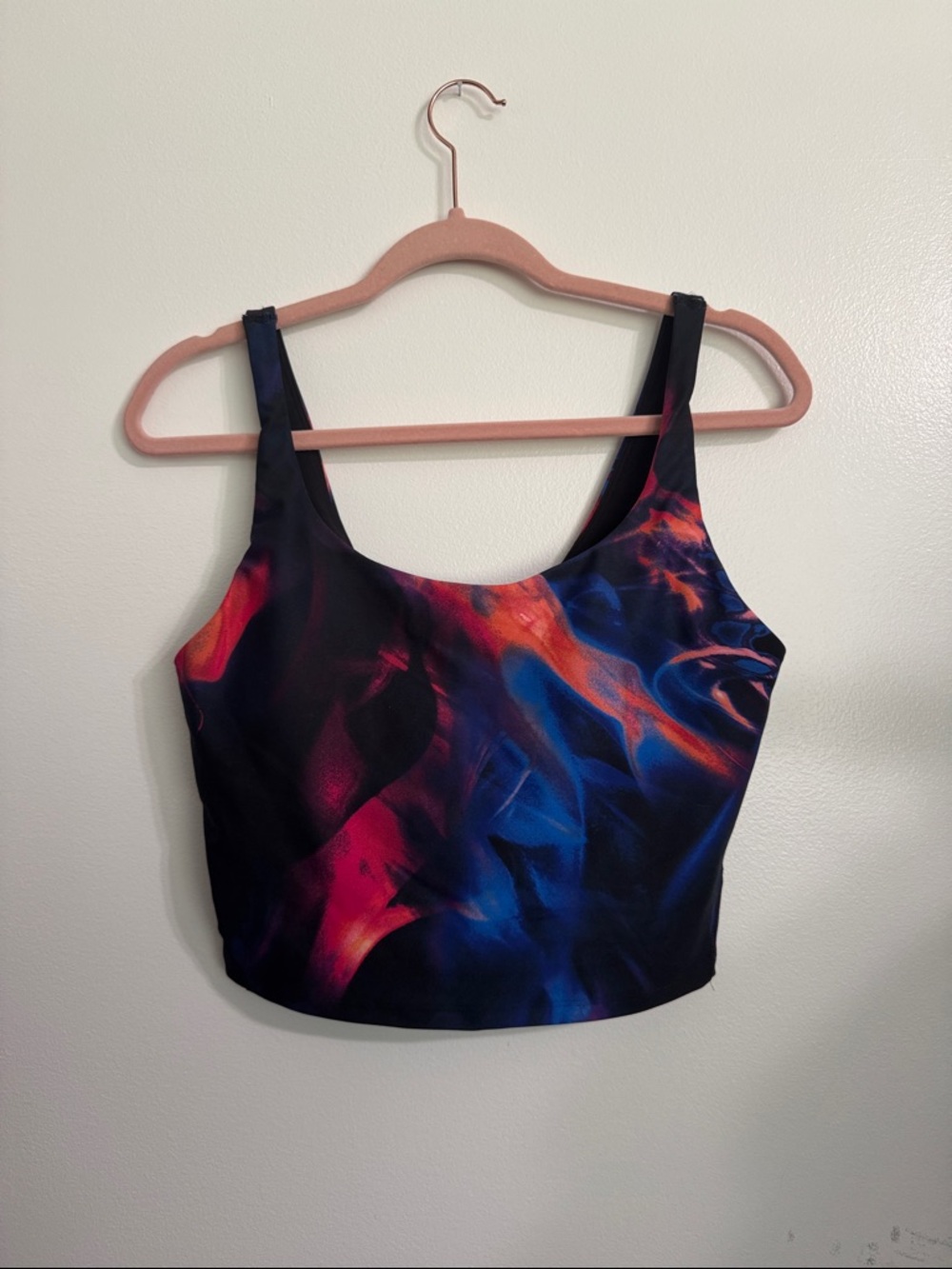 Old Navy Abstract Print Longline Sports Bra - Black with Blue & Pink Accents
